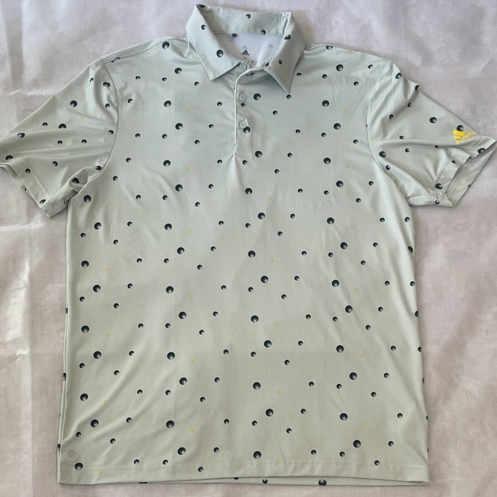 adidas Men’s  Polo Shirt light Green with Black and Yellow Dots medium